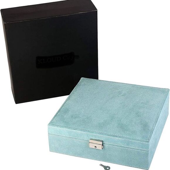 NWT Cloud Two-Layer Blue Jewelry Box Organizer Display Storage case with Lock - Picture 10 of 11